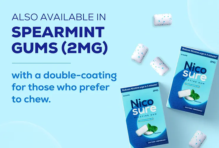 Nicosure 2mg Nicotine Spearmint Gums for quitting tobacco use